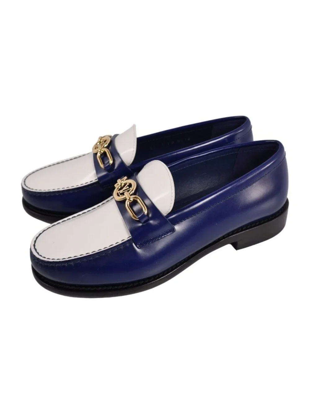 Louis Vuitton Loafers Moccasins Chess Line Circle Logo Leather Shoes Navy